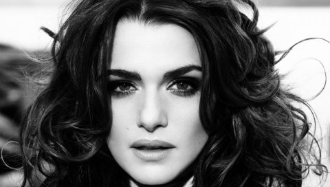 Rachel weisz, черный белый, лицо, волосы, глаза