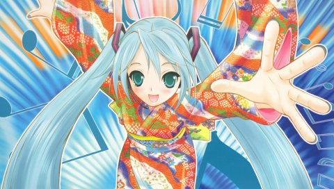 Hatsune miku, эмоции, девушка, руки, улыбка