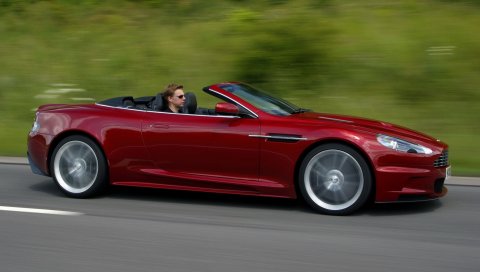 Aston martin, dbs, 2009, красный, вид сбоку, автомобили, скорость, природа