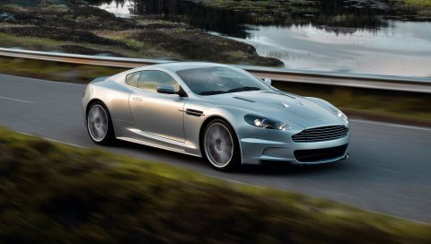 Aston martin, dbs, 2008, серебристый металлик, вид сбоку, авто, природа, скорость