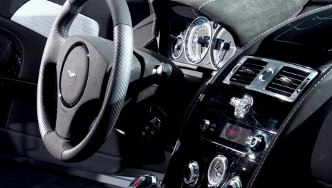 Aston martin, dbs, 2006, черный, салон, салон, руль, спидометр