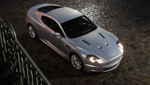 Aston martin, dbs, 2008, металлическое серебро, вид сверху, стиль, автомобили, дождь