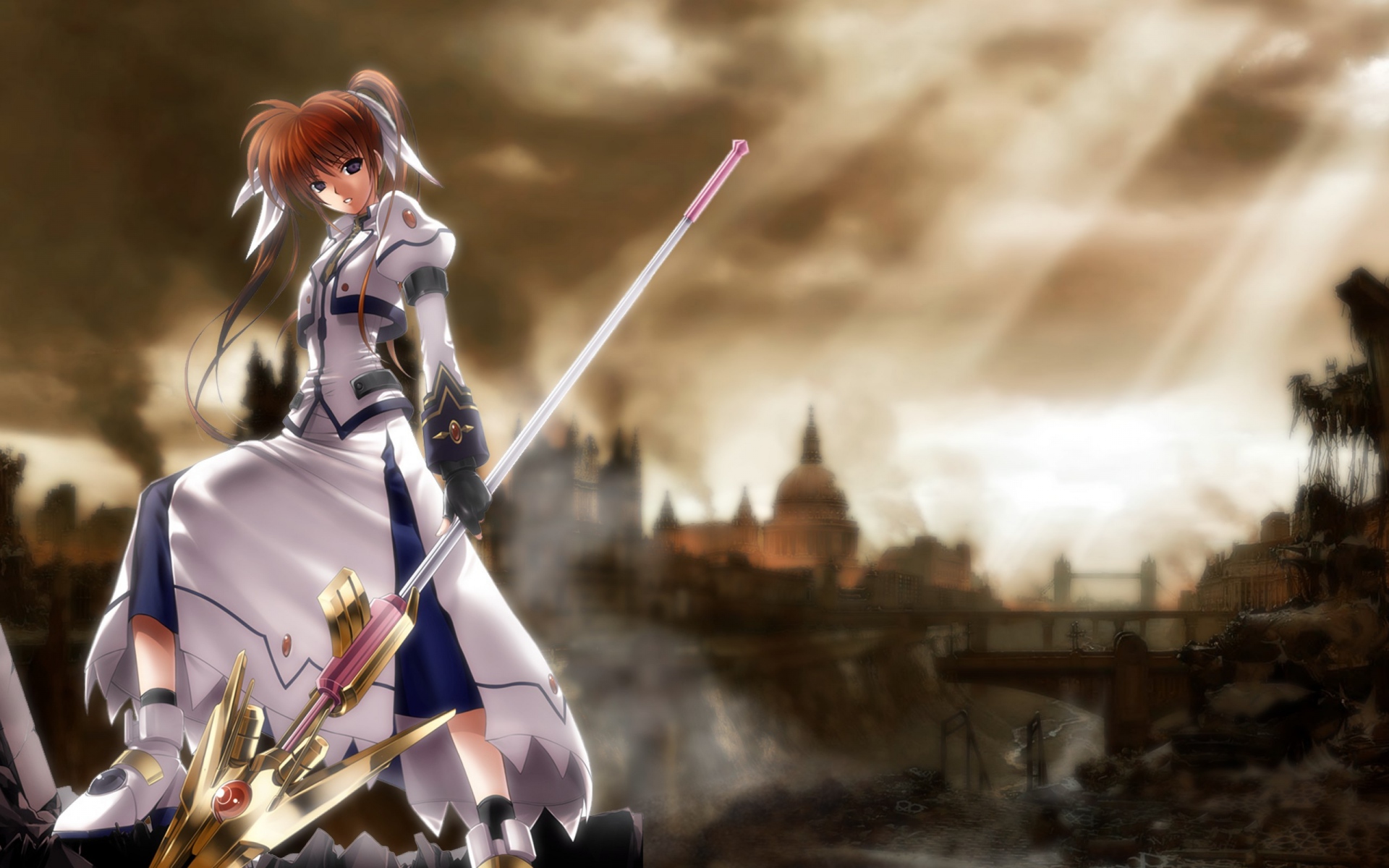 Картинки Волшебная девушка лирическая nanoha, девушка, оружие, пейзаж, воин фото и обои на рабочий стол