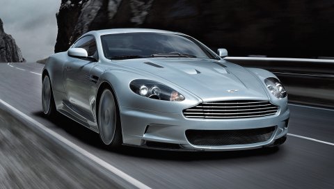 Aston martin, dbs, 2008, серый металлик, вид спереди, спорт, автомобили, скалы, скорость