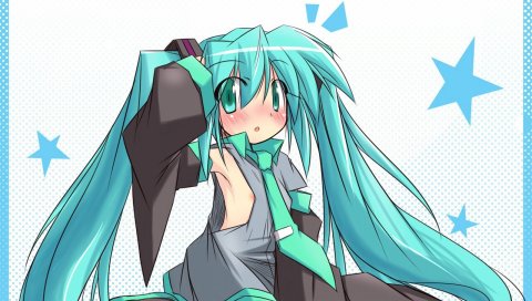 Hatsune miku, аниме, поза, взгляд, сладкий