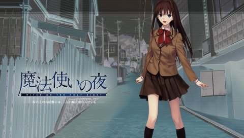 Mahoutsukai no yoru, девушка, брюнетка, юбка, улыбка, улица