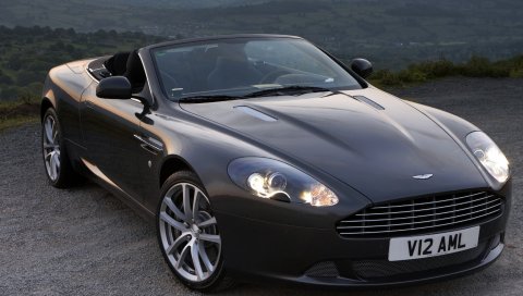 Aston martin, db9, 2010, черный, вид спереди, стиль, автомобили, горы