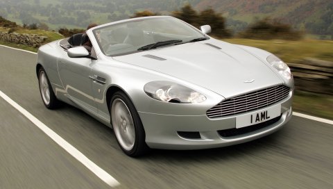 Aston martin, db9, 2004, серебристый металлик, вид спереди, стиль, скорость, природа