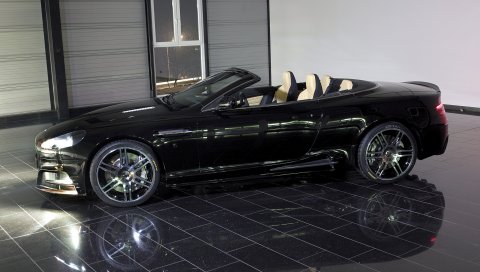 Aston martin, db9, 2008, черный, вид сбоку, спорт, авто, отражение