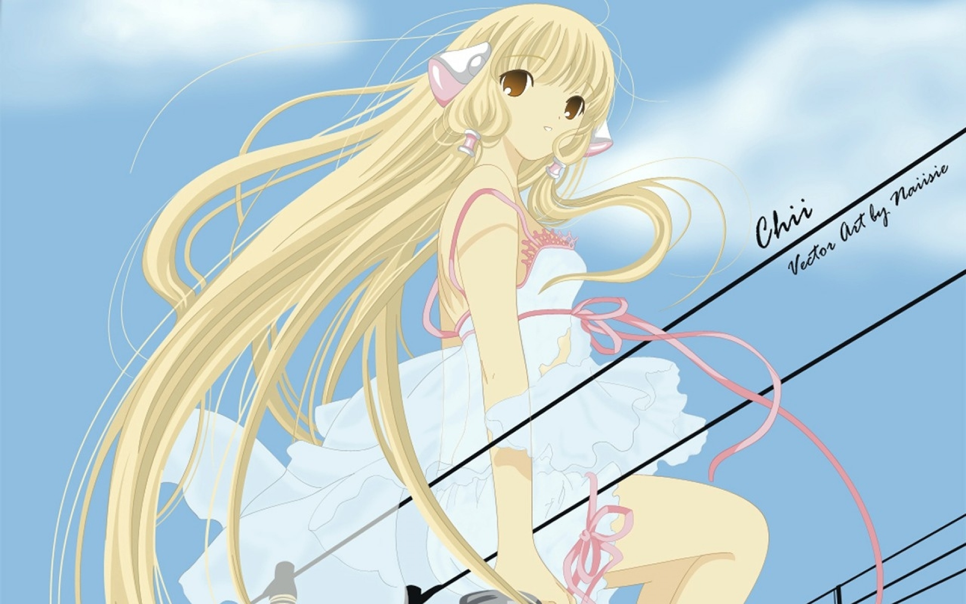 Картинки Chobits chi, блондинка, провода, высота, осанка фото и обои на рабочий стол