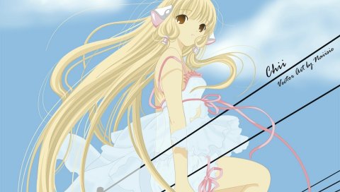 Chobits chi, блондинка, провода, высота, осанка