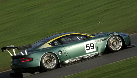Aston martin, dbr9, 2005, зеленый, вид сбоку, стиль, спорт, автомобили, скорость, трава
