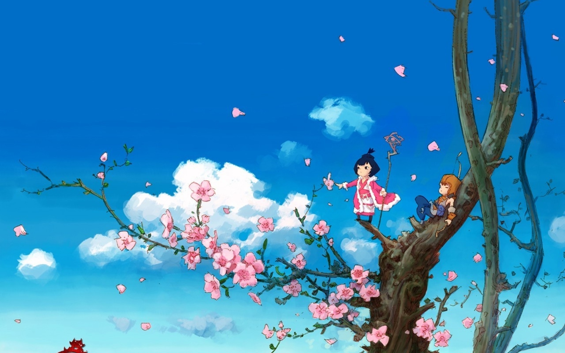 Картинки Аниме, дерево, небо, облака фото и обои на рабочий стол