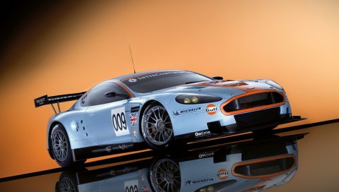 Aston martin, dbr9, 2008, белый, вид сбоку, стиль, спорт, автомобили, отражение