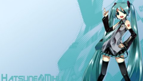 Девушка, hatsune miku, палец, жест, счастливый