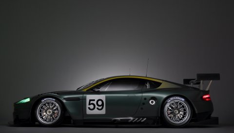 Aston martin, dbr9, 2005, зеленый, вид сбоку, коврик, стиль, спорт, авто