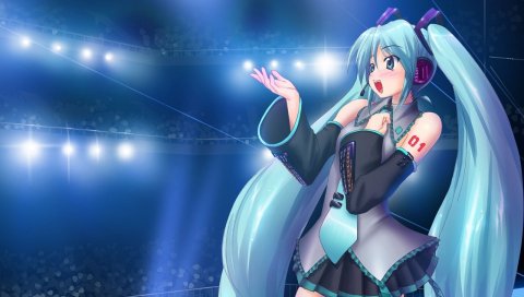 Девушка, hatsune miku, волосы, синий, сцена, песня