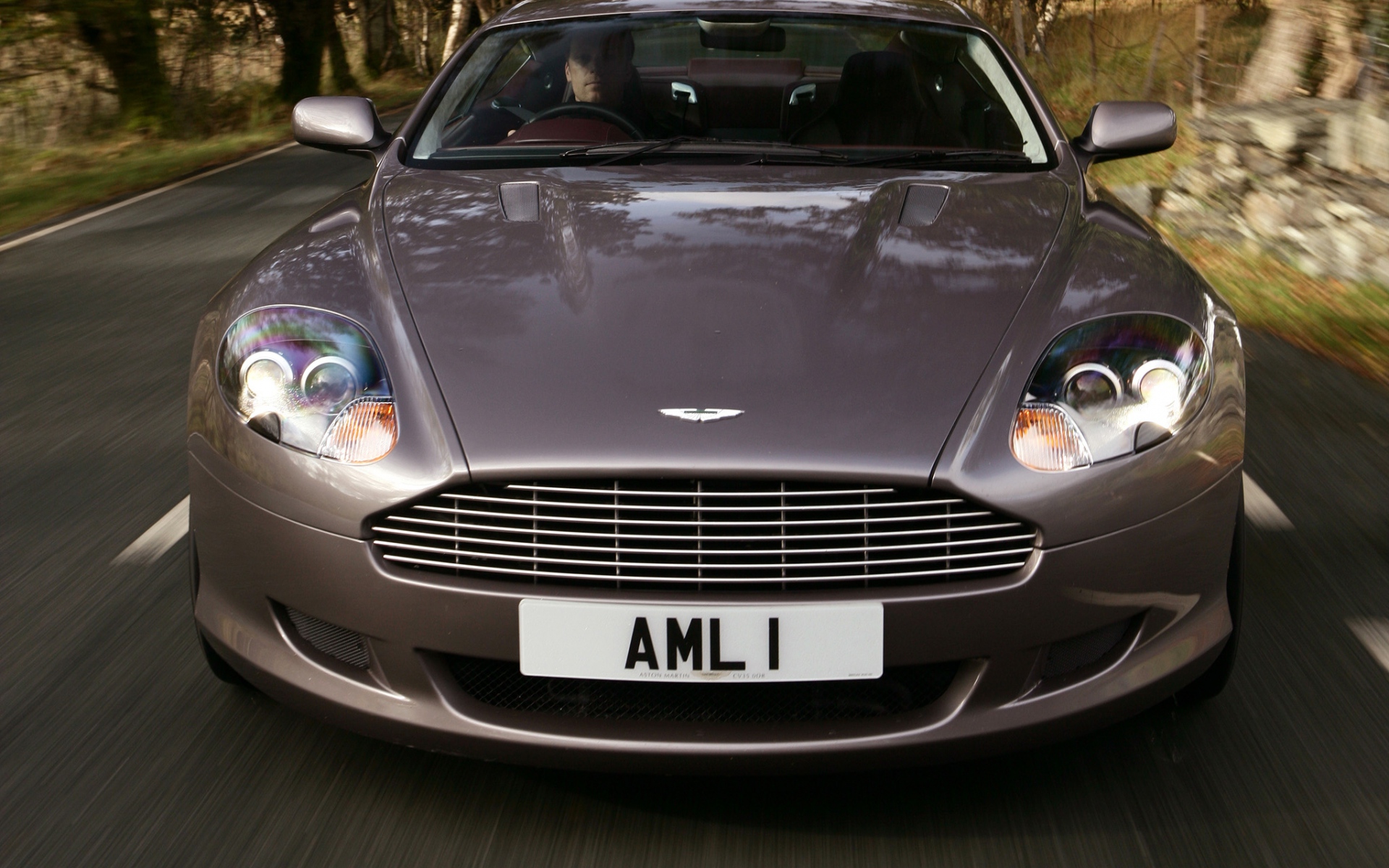 Картинки Aston martin, db9, 2004, серый, вид спереди, стиль, спорт, автомобили, скорость, деревья фото и обои на рабочий стол