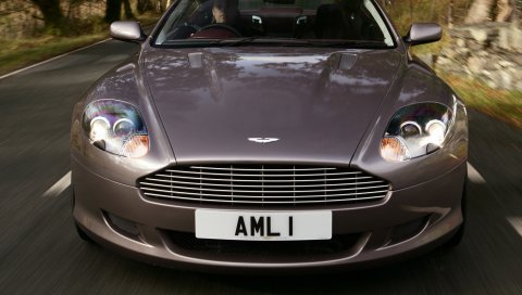 Aston martin, db9, 2004, серый, вид спереди, стиль, спорт, автомобили, скорость, деревья
