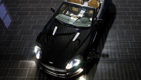 Aston martin, db9, 2008, черный, вид сверху, спорт, стиль, автомобили, отражение