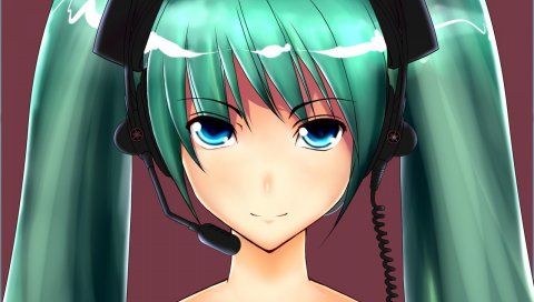 Девушка, hatsune miku, волосы, синий, наушники
