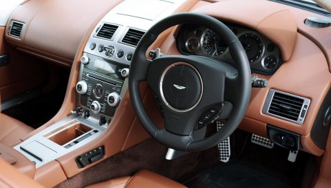 Aston martin db9, 2010, коричневый, салон, кожа, салон, руль, спидометр