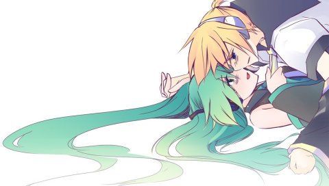 Мальчик, девушка, hatsune miku, объятия, нежность