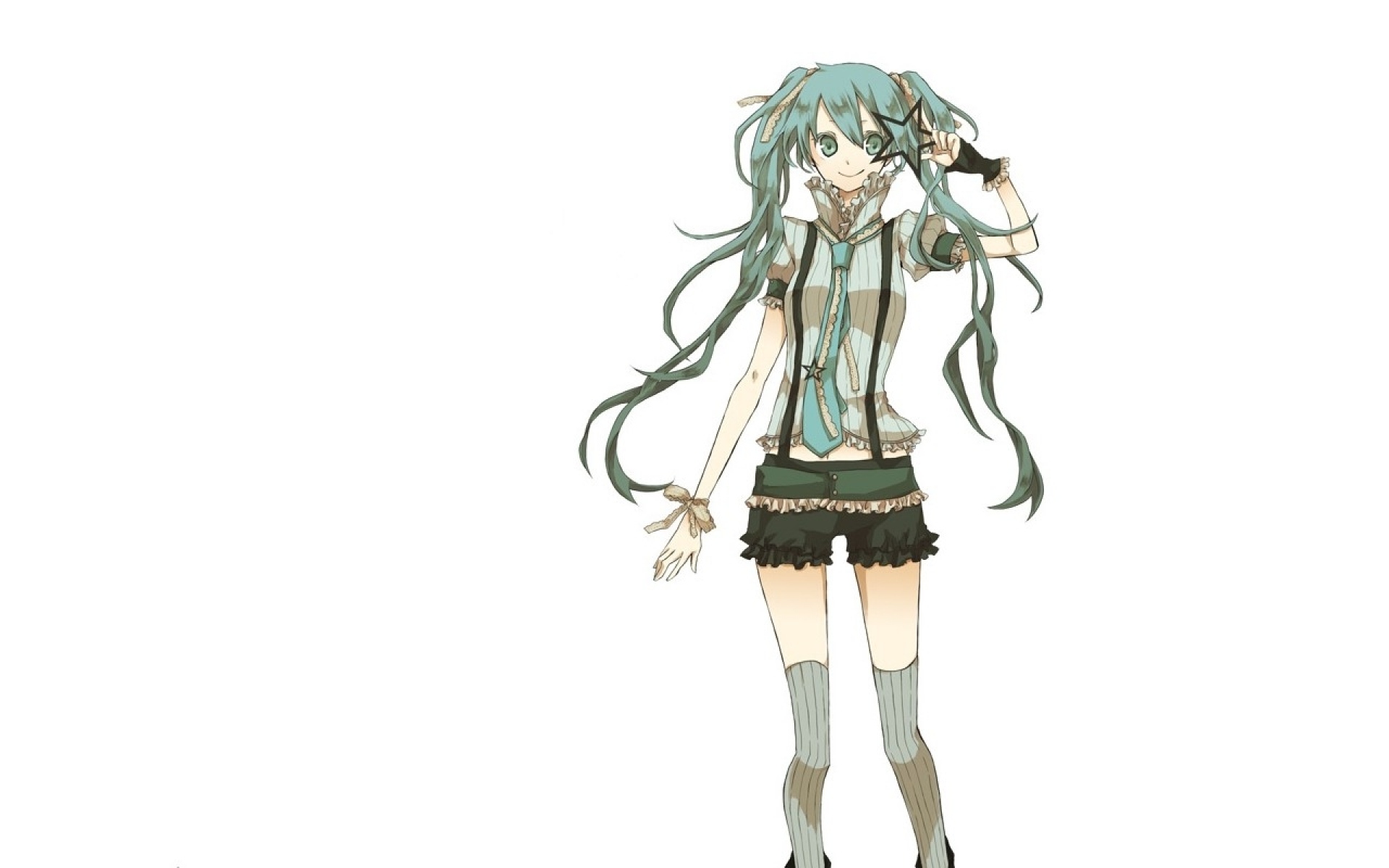 Картинки Девушка, hatsune miku, улыбаясь, молодая, звезда, поза фото и обои на рабочий стол