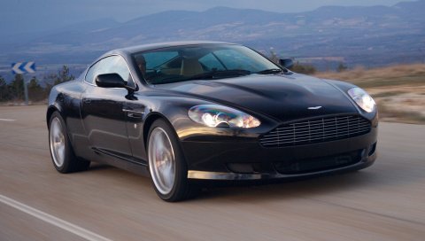 Aston martin, db9, 2006, синий, вид спереди, стиль, спорт, автомобили, природа, горы, асфальт, скорость