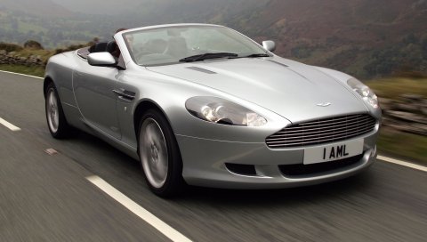 Aston martin, db9, 2004, серебристый металлик, вид сбоку, стиль, спорт, автомобили, скорость, природа, горы