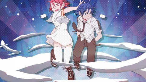Мальчик, девушка, kamisama kazoku, прыжок, удовольствие, движение