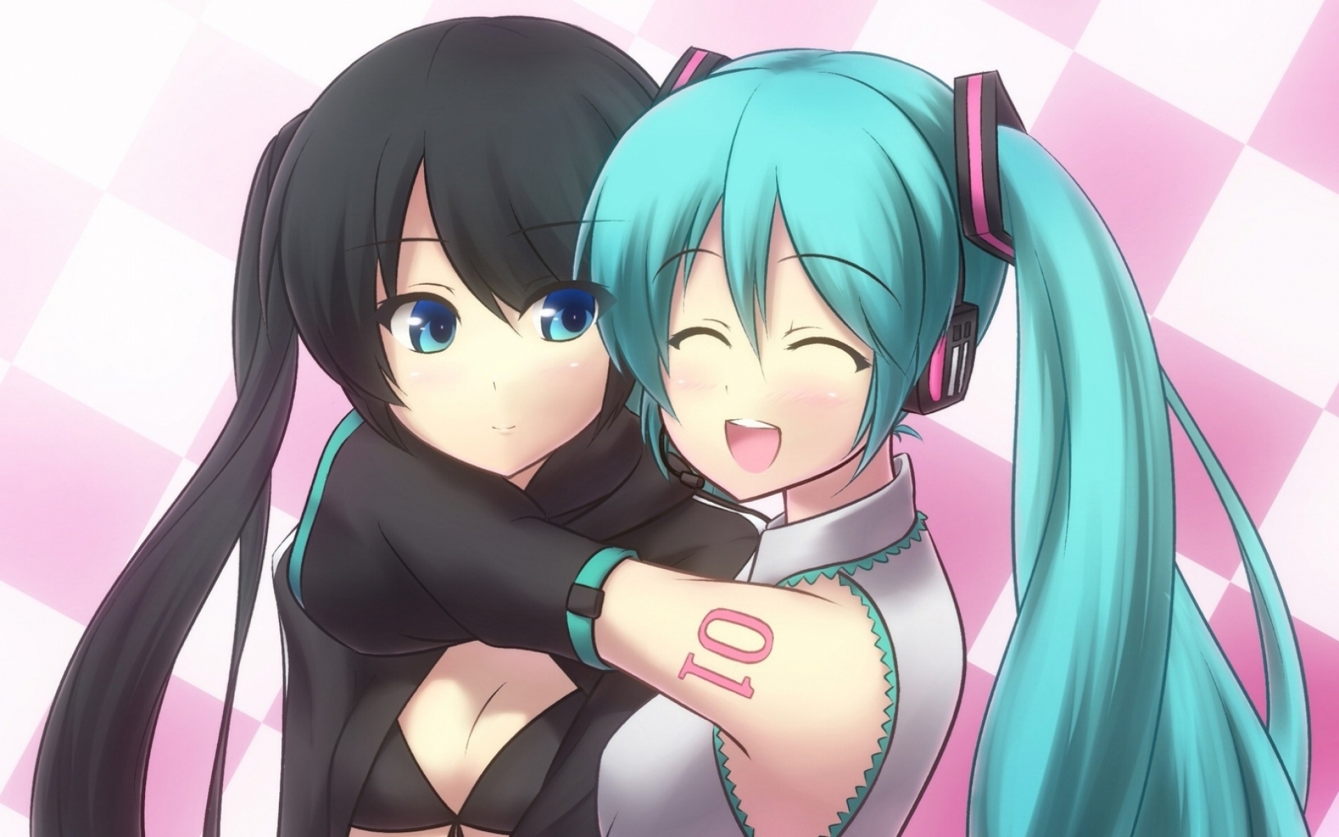 Картинки Девушки, hatsune miku, hug, joy, confusion фото и обои на рабочий стол