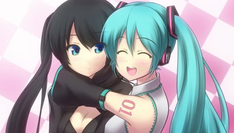 Девушки, hatsune miku, hug, joy, confusion