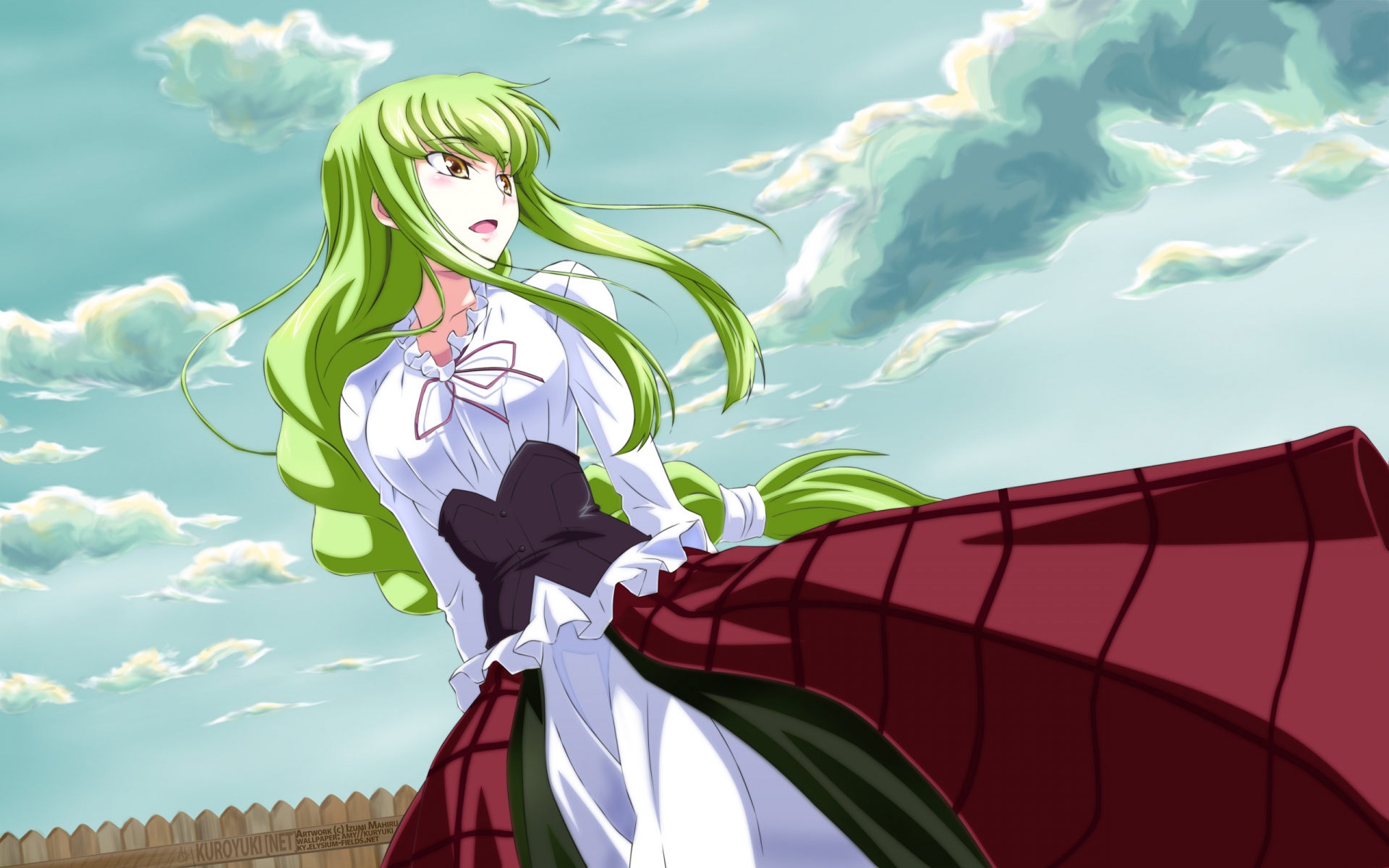 Картинки Девушка, код geass, волосы, зеленый, платье, ветер фото и обои на рабочий стол