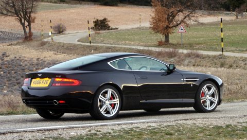 Aston martin, db9, 2006, черный, вид сбоку, стиль, спорт, автомобили, природа, деревья