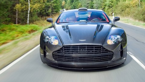 Mansory cyrus, 2009, черный, вид спереди, стиль, автомобили, природа, деревья, скорость, асфальт