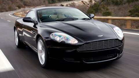 Aston martin, db9, 2006, черный, вид спереди, стиль, автомобили, спорт, скорость, природа, деревья, асфальт