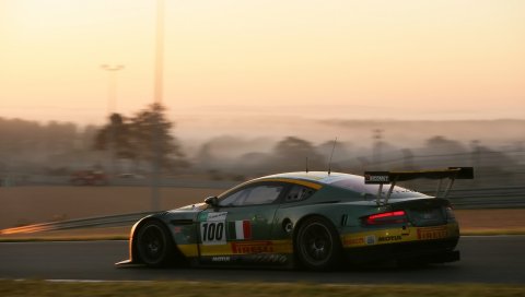 Aston martin, dbr9, 2005, зеленый, вид сбоку, стиль, спорт, автомобиль, гоночный автомобиль, скорость, трава, природа