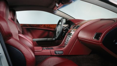 Aston martin, db9, 2004, красный, салон, салон, руль