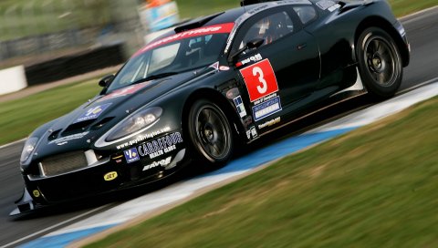 Aston martin, dbrs9, 2005, черный, вид сбоку, стиль, автомобили, спортивный автомобиль, асфальт, трава