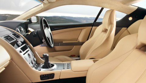 Aston martin, db9, 2006, бежевый, интерьер, салон руля, спидометр