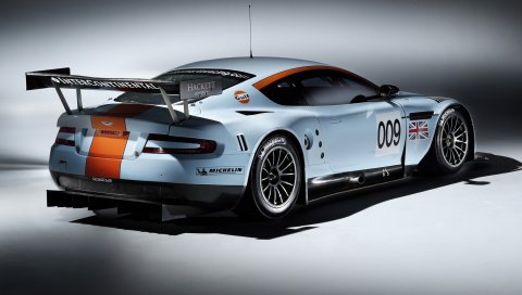 Aston martin, dbr9, 2008, белый, вид сзади, стиль, автомобили, спорт