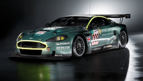 Aston martin, dbr9, 2007, зеленый, вид сбоку, стиль, спорт, авто