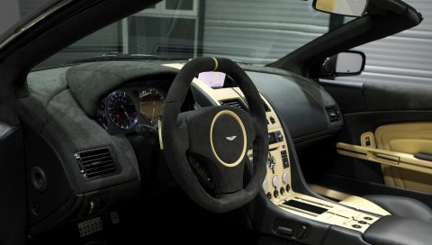Aston martin, db9, 2009, черный, салон, салон, руль, спидометр