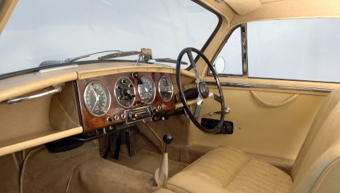 Aston martin, 1950, бежевый, салон, ретро, ??салон, руль, спидометр