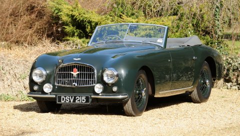 Aston martin, 1952, ретро, ??зеленый, вид спереди, стиль, автомобили, трава, кустарники