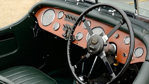 Aston martin, 1937, зеленый, салон, интерьер, рулевое колесо, ретро
