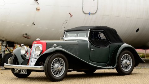 Aston martin, 1937, черный, зеленый, вид сбоку, стиль, автомобили, самолеты