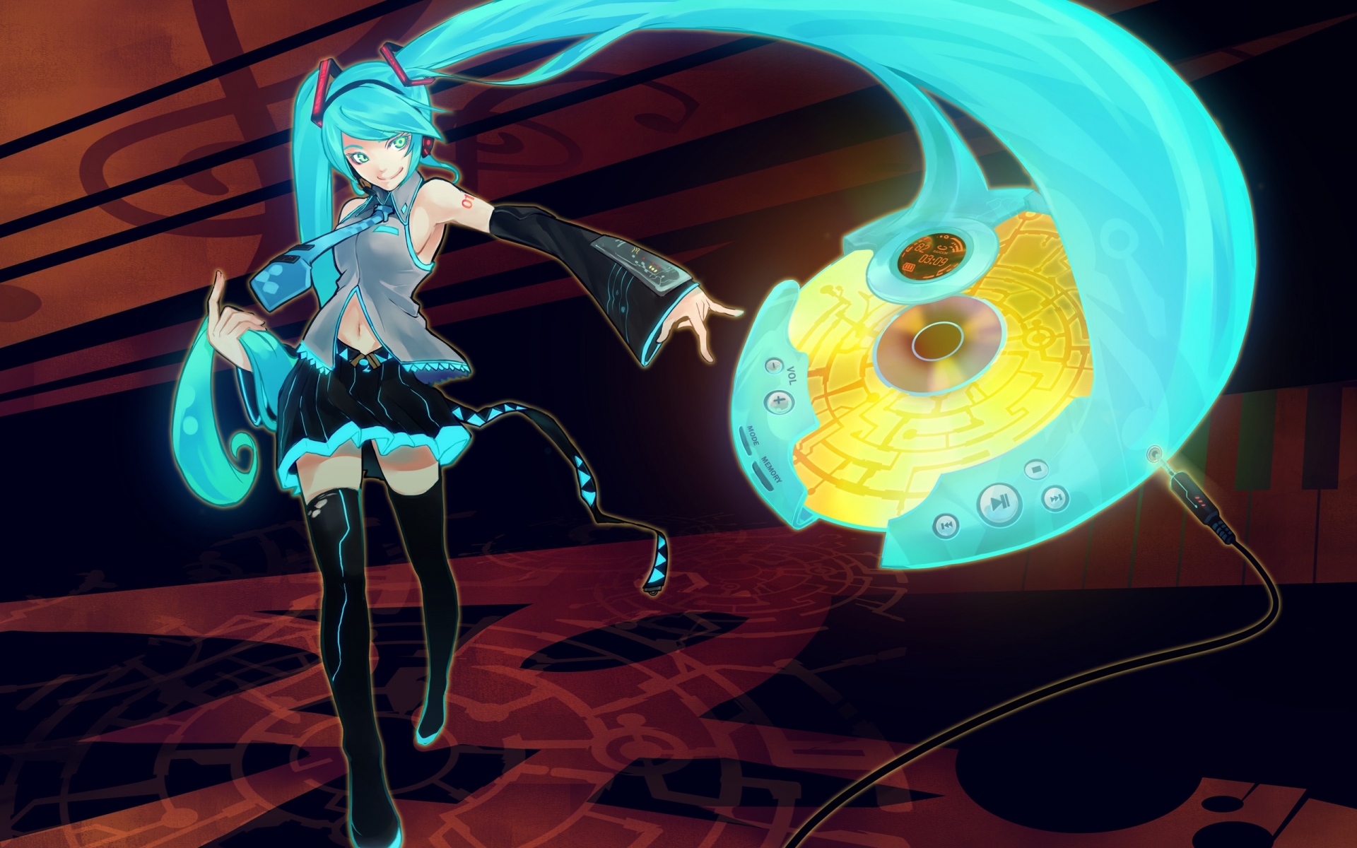 Картинки Девушка, hatsune miku, улыбка, игрок, движение фото и обои на рабочий стол
