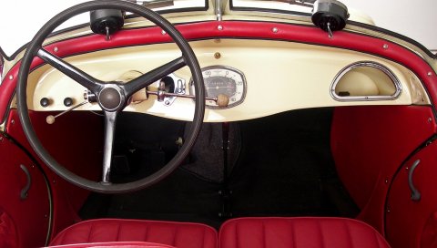 Adler, 1935, красный, салон, интерьер, руль, ретро